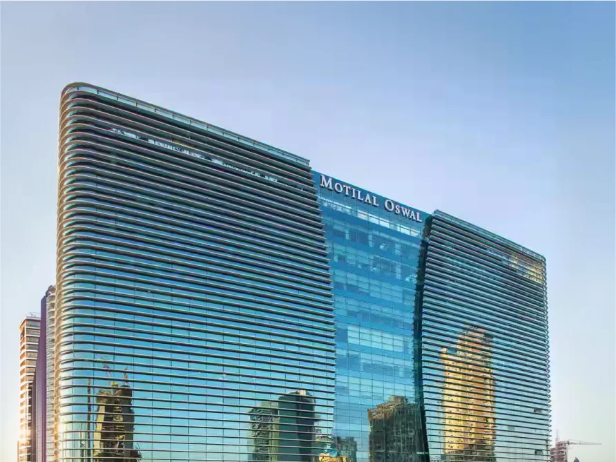 Motilal Oswal Financial Services — data centre corridor with iBART branding